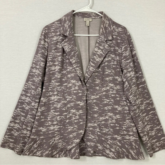 LOGO by Lori Goldstein Brown Gray Soft Stretch Knit Blazer Size Large - Picture 1 of 10